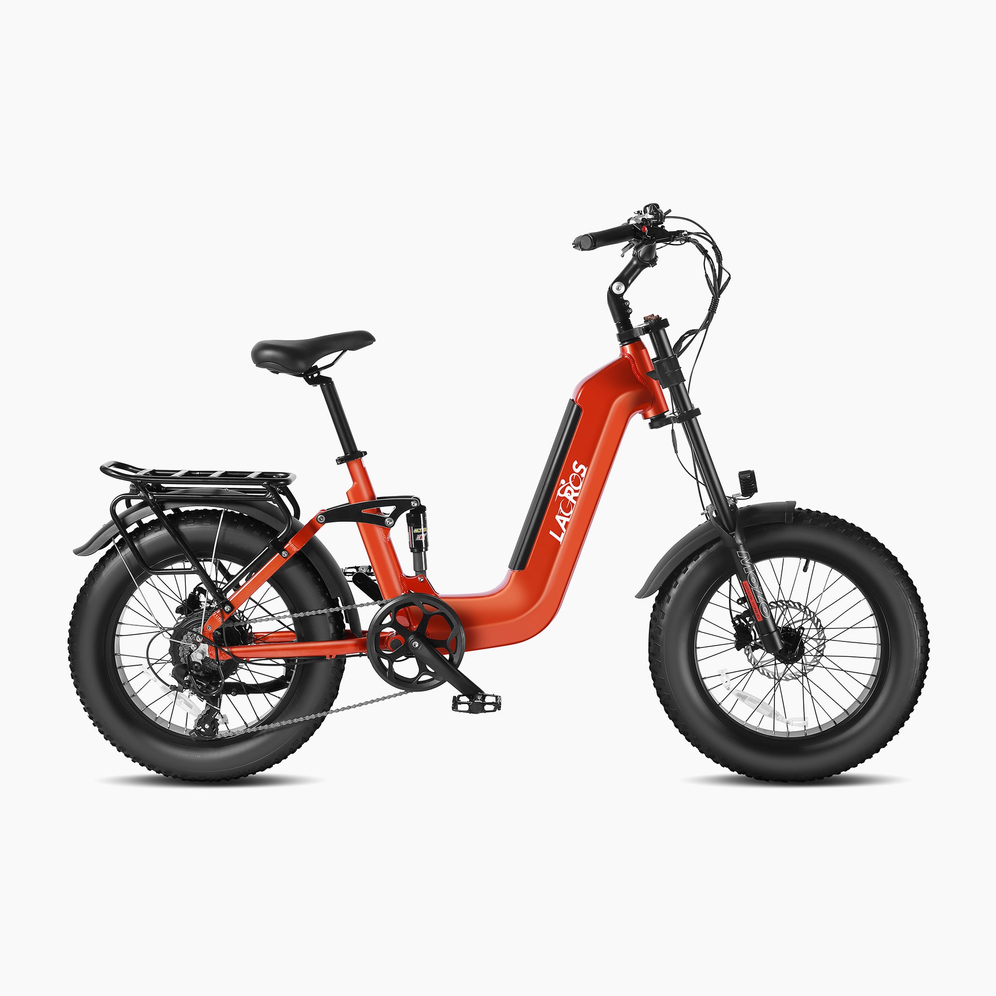 Orange step-through electric bike