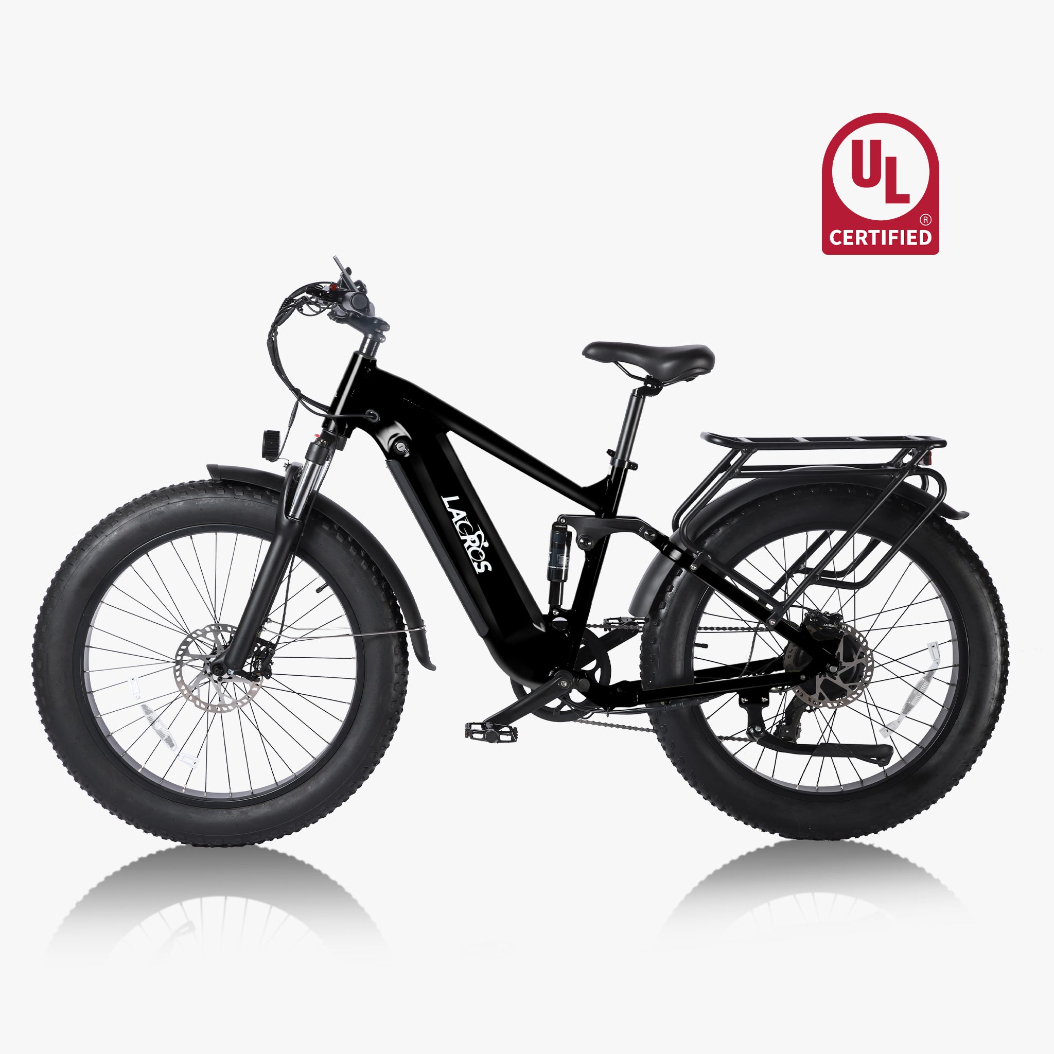 Lacros Thunder Electric Bike-black, 1400W Peak Power, 26-Inch by 4-Inch All-Terrain Fat Tires, Dual Shock Absorbers for Enhanced Stability, 48V 20AH Samsung Lithium-Ion Battery, Ideal for Mountain Biking and Urban Exploration